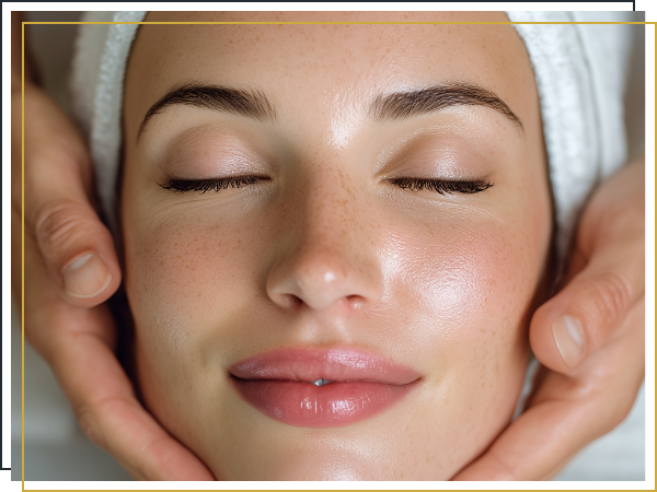 close up of a woman's face after a facial treatment